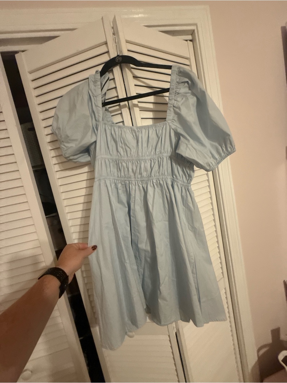 Divided Light Blue Puff-Sleeve Mini Dress